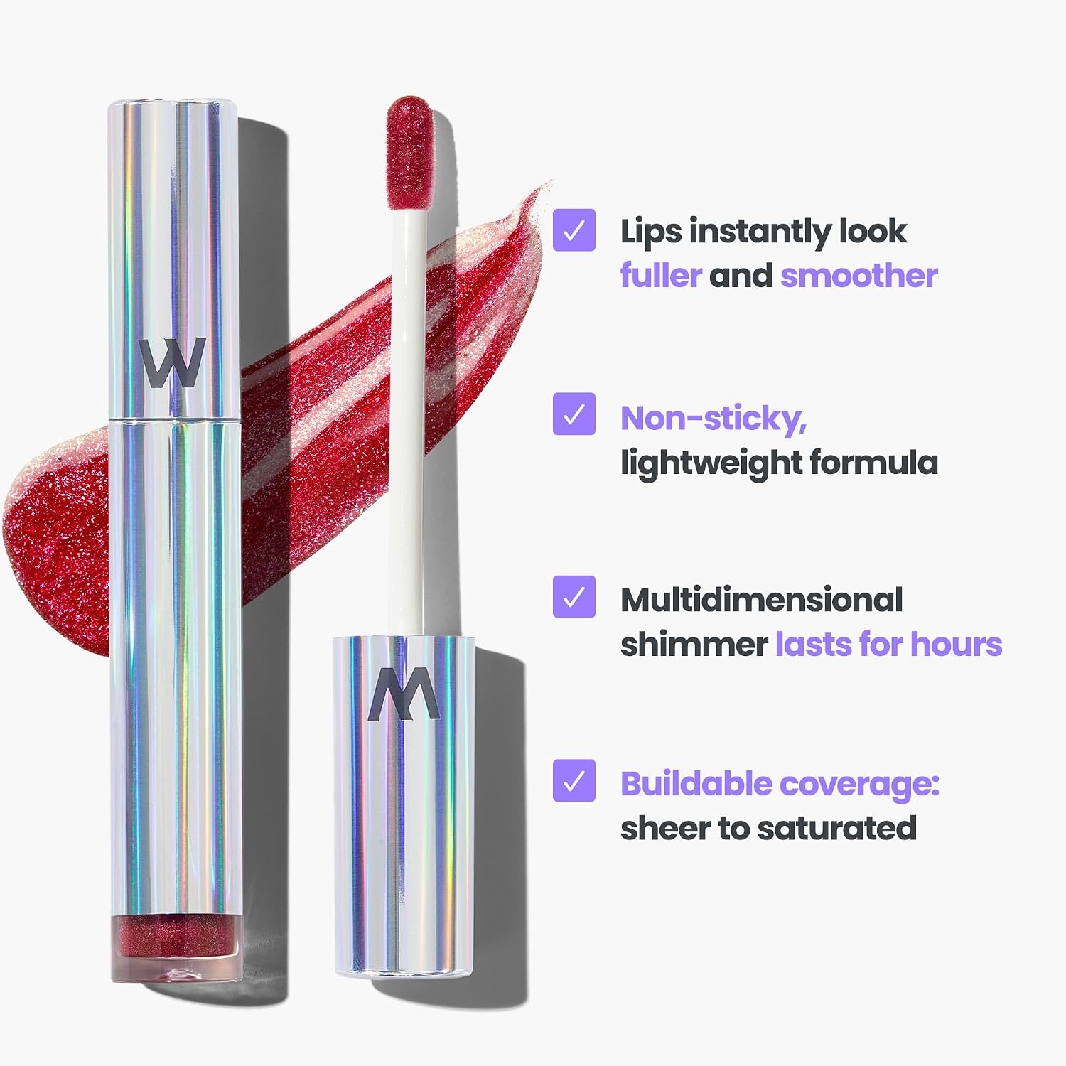 image:imageWonderskin Lip Gloss Clear Shine Top Gloss Long Lasting GlossRed Glitter