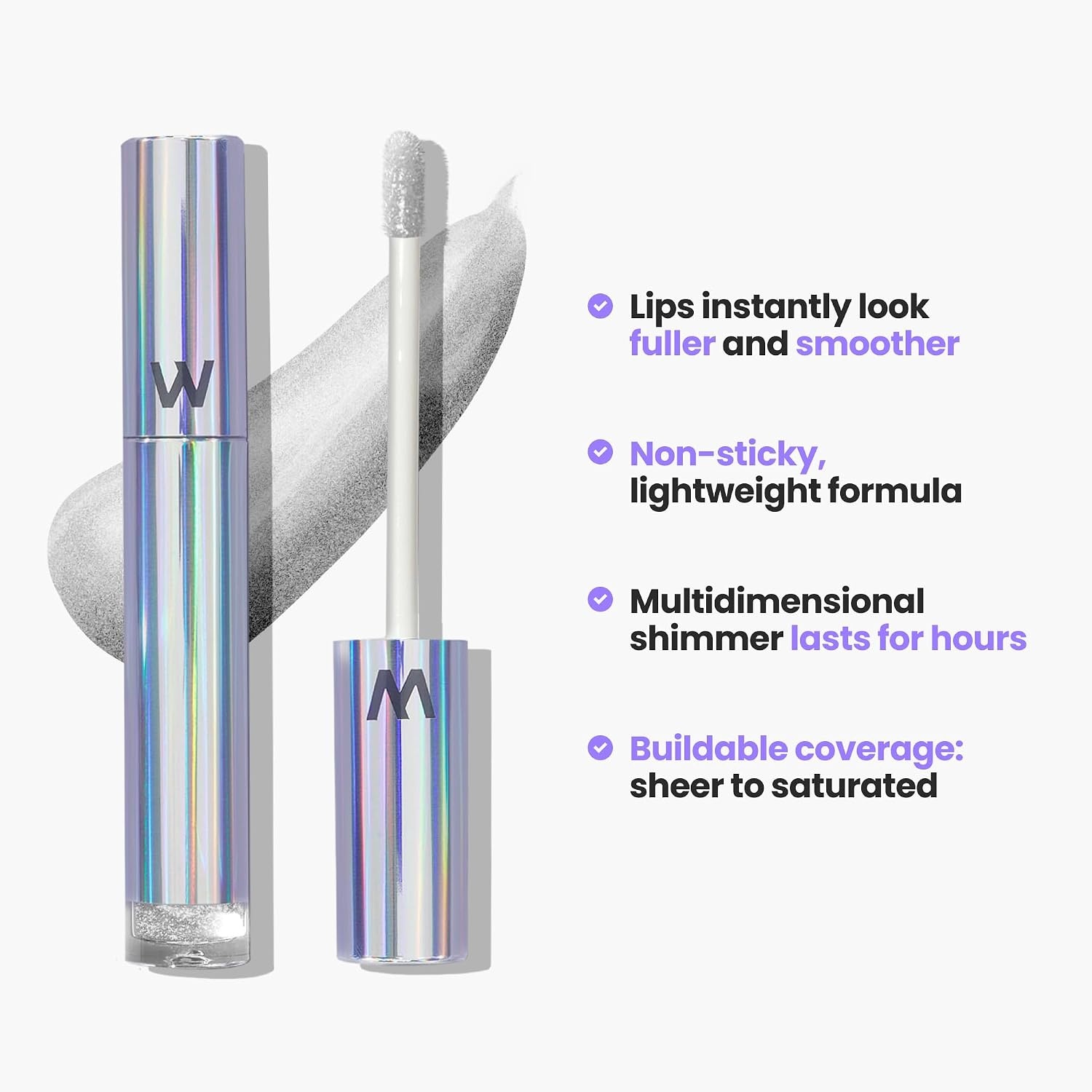 image:imageWonderskin Lip Gloss Clear Shine Top Gloss Long Lasting GlossSilver Glitter